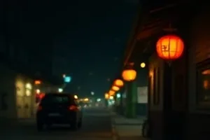 铁皮月亮：厂区屋顶上的铁皮剪影与远处月亮